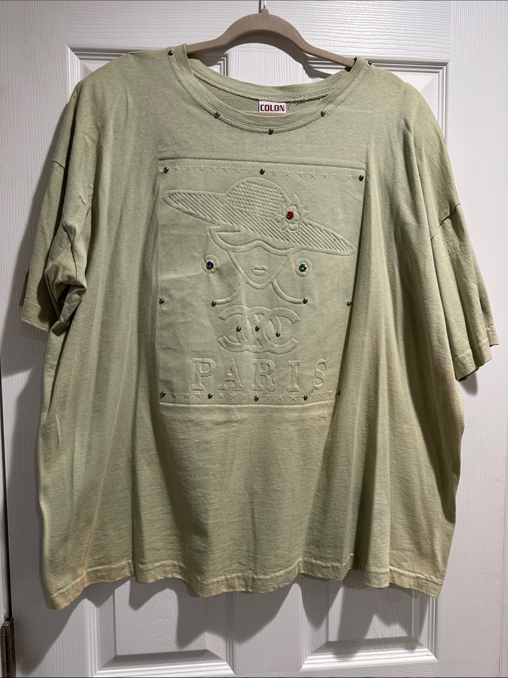 Vintage Colon Paris Embossed Logo Tee and Pant set- Sage Green